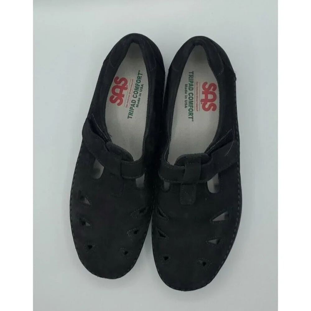 SAS Roamer Sz 8.5 NuBuck Leather Women's Comfort Walking Slip On Shoes Charcoal
